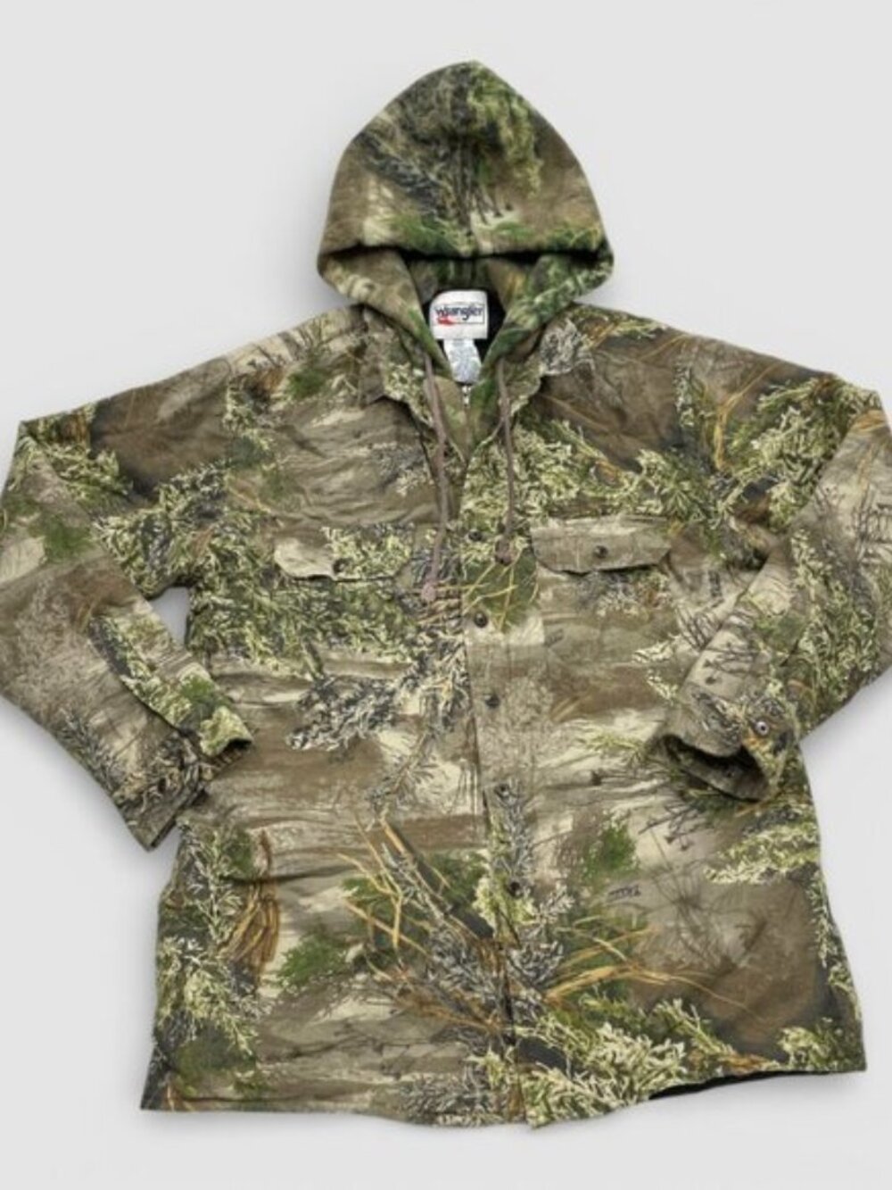 Wrangler Vintage Camouflage Fleece Cotton Hoodie Shirt Hunting Jacket Men's L